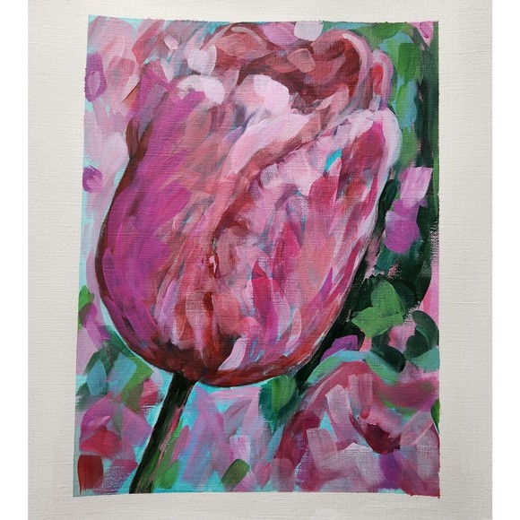 Tulip Pink Acrylic Original Painting 11x14 Canvas Sheet - Picture 3 of 4
